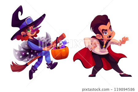 Cartoon kids in festive costumes for Halloween 119894586