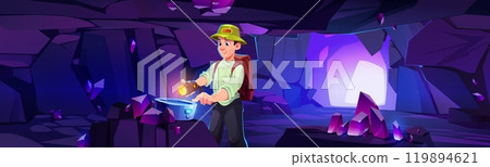 Man in underground mine cave cartoon background 119894621