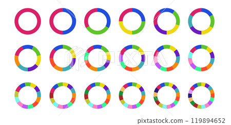 Circular chart with segments. Wheel division into fractions, circular shape sectors. Vector infographic 119894652