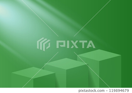 Abstract 3D green podium background. Modern minimalist mockup for product display presentation. Realistic green cylinder pedestal podium. 119894679