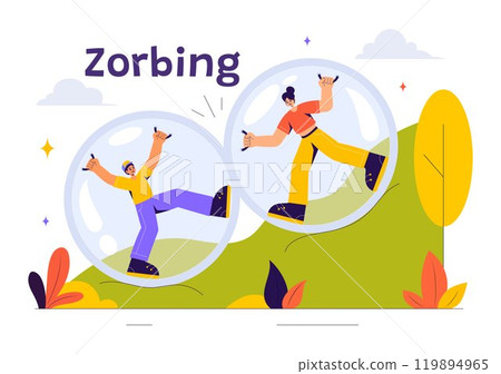 Zorbing Vector Illustration featuring People Enjoying Bubble Bump Games on a Green Field in a Fun and Playful Flat Cartoon Style background Zorbing Vector Illustration featuring People Enjoying Bubble Bump Games on a Green Field in a Fun and Playful Flat Cartoon Style background 119894965