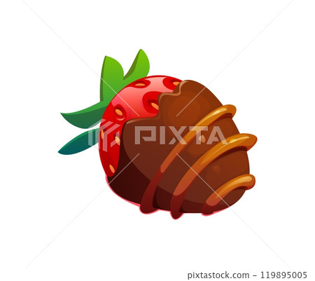 Valentine candy of strawberry in chocolate for love holiday sweets and confectionery, vector icon. Valentine day cartoon dessert candy of strawberry berry in chocolate glazing with toffee caramel Valentine candy of strawberry in chocolate for love holiday sweets and confectionery, vector icon. Valentine day cartoon dessert candy of strawberry berry in chocolate glazing with toffee caramel 119895005