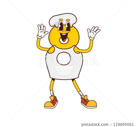 Cartoon math number eight chef groovy character with a taste for education. Isolated vector funny yellow digit 8 personage, donning a toque hat apron and sneakers, adds flavor to mathematics recipes Cartoon math number eight chef groovy character with a taste for education. Isolated vector funny yellow digit 8 personage, donning a toque hat apron and sneakers, adds flavor to mathematics recipes 119895081