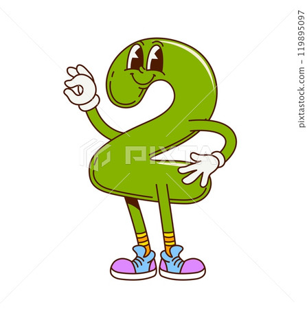 Groovy math number two character in retro cartoon with funny face, vector comic emoji. Groovy number 2 two numeral with ok sign gesture and funky happy smile for mathematics retro cartoon character Groovy math number two character in retro cartoon with funny face, vector comic emoji. Groovy number 2 two numeral with ok sign gesture and funky happy smile for mathematics retro cartoon character 119895097