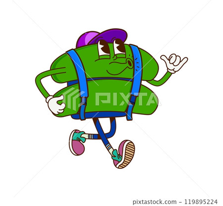 Cartoon math number equation symbol groovy character with schoolbag. Isolated cute and funny vector mathematics sign schoolboy personage donning a cap, cheerfully hurrying into classroom for education Cartoon math number equation symbol groovy character with schoolbag. Isolated cute and funny vector mathematics sign schoolboy personage donning a cap, cheerfully hurrying into classroom for education 119895224