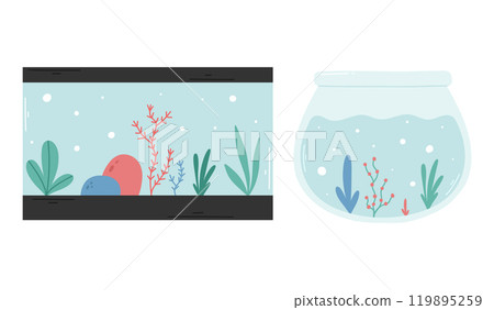 Set of aquariums. Vector illustration. Collection of aquariums for fish isolated on a white background. Set of aquariums. Vector illustration. Collection of aquariums for fish isolated on a white background. 119895259