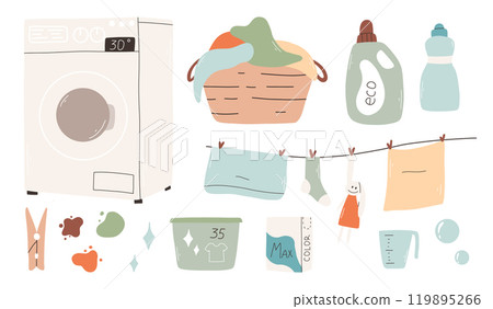 Set of elements for washing. Laundry collection. Vector illustration. 119895266