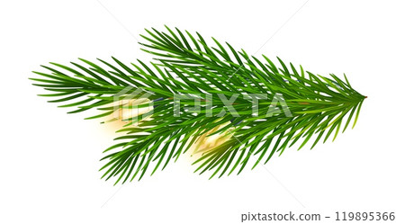 Spruce branch with garland of yellow lights for Christmas, New Year greeting cards, banners 119895366