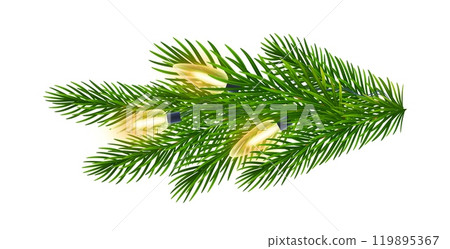 Fir branch with garland of yellow lights for Christmas, New Year greeting cards, banners Fir branch with garland of yellow lights for Christmas, New Year greeting cards, banners 119895367
