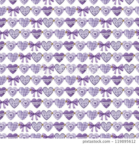 Seamless Valentines Day pattern from hand-painted vintage style watercolor hearts in tender lavender colors on white background. Perfect for romantic holiday designs, wedding decor Seamless Valentines Day pattern from hand-painted vintage style watercolor hearts in tender lavender colors on white background. Perfect for romantic holiday designs, wedding decor 119895612
