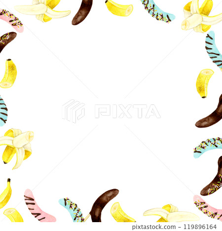 Chocolate banana frame Hand-drawn watercolor illustration background material for cooking and food 119896164