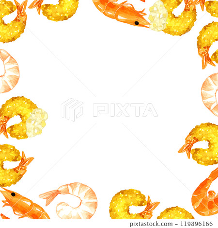 烹飪前的炸蝦和蝦框架。 119896166