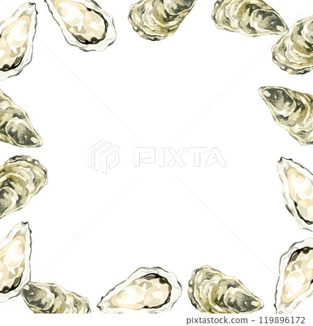 Oyster frame - Hand-drawn watercolor illustration background material for cooking and food 119896172