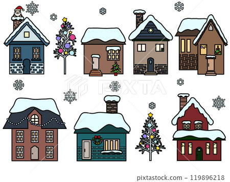 Seamless pattern of buildings〈Christmas〉(with outline) C-9 119896218