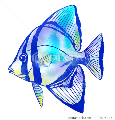 燕尾魚的剪紙插圖，這是一種具有獨特鰭的鹹水魚。 119896297