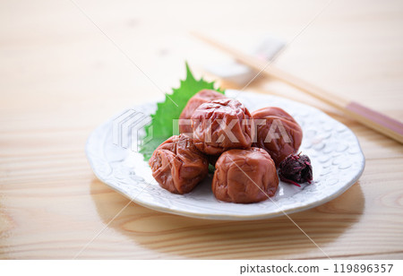 Kishu Nanko Plums Pickled in Shiso (Bright table background) 119896357