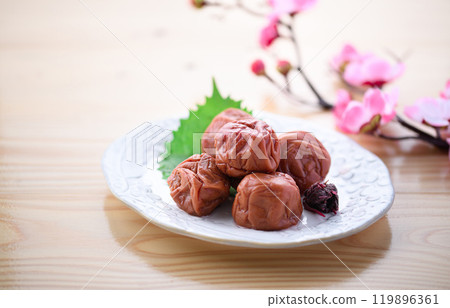 Kishu Nanko Plums Pickled in Shiso (Bright table background) Kishu Nanko Plums Pickled in Shiso (Bright table background) 119896361