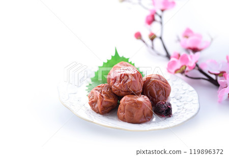 Kishu Nanko Plums Pickled in Shiso (White Background) Kishu Nanko Plums Pickled in Shiso (White Background) 119896372