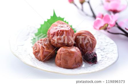 Kishu Nanko Plums Pickled in Shiso (White Background) Kishu Nanko Plums Pickled in Shiso (White Background) 119896373