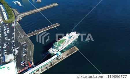Aerial view of the ferry pier in Kamoike Port, Kagoshima City 119896777