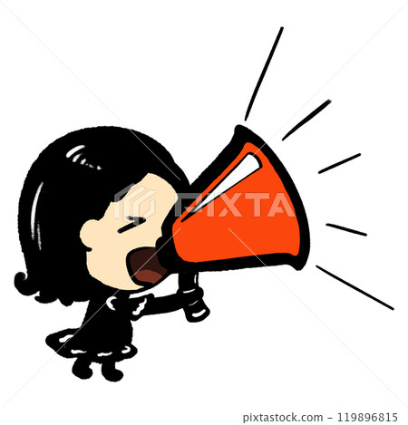 Speak loud icon illustration, little girl and red speaker isolated, shout out loud 119896815