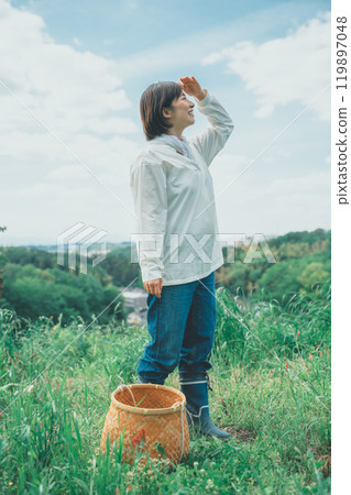 A woman harvesting in the fields 119897048