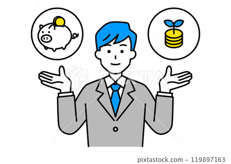 A man in a suit proposing savings or investment A man in a suit proposing savings or investment 119897163