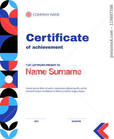 Certificate of achievement template with abstract geometric pattern, vector background. Certificate of appreciation or diploma template with modern geometric pattern for education achievement 119897386