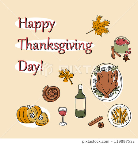 Thanksgiving colorful doodles greeting banner Thanksgiving colorful doodles greeting banner 119897552