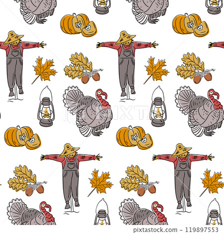 Seamless Thanksgiving pattern with scarecrows 119897553