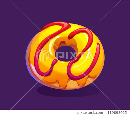 Cartoon donut, sweet pastry. Sweet pastry confectionery, cartoon vector glazed with cream doughnut dessert or frosted donut snack. Sweet confectionery, fast food cafe meal 119898015