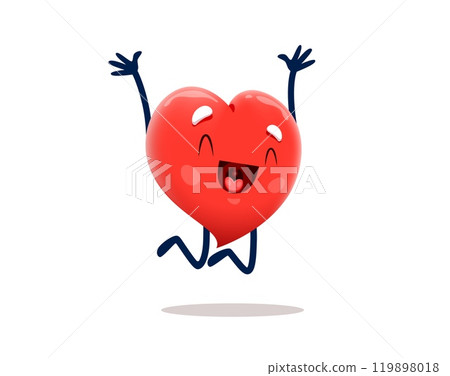 Cartoon heart character jumps up and rejoices. Isolated vector happy Valentines day love personage smile, leaps with joy, radiating happiness, spreading cheer, fun, expressing success and triumph Cartoon heart character jumps up and rejoices. Isolated vector happy Valentines day love personage smile, leaps with joy, radiating happiness, spreading cheer, fun, expressing success and triumph 119898018