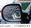Rearview mirror of a car in the snow. Close up 119898143