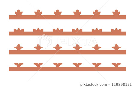 Minimalist arabic abstract border set. Simple boho roof shapes. Moroccan tulip floral pattern. Simple vector flower illustrations. 119898151