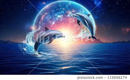 海豚在地球和水面上飛行 產生的 AI 素材 119898274