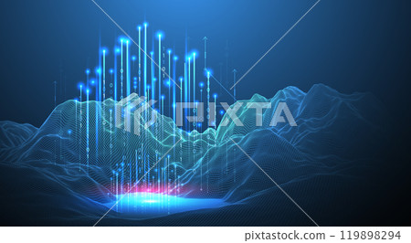 Big Data. Abstract digital futuristic wireframe vector illustration on technology background. Data mining and management concept. Hand drawn art. Big Data. Abstract digital futuristic wireframe vector illustration on technology background. Data mining and management concept. Hand drawn art. 119898294