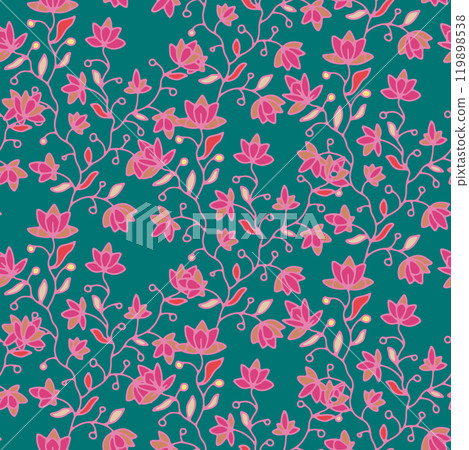 Floral Vines Seamless Pattern Teal 119898538