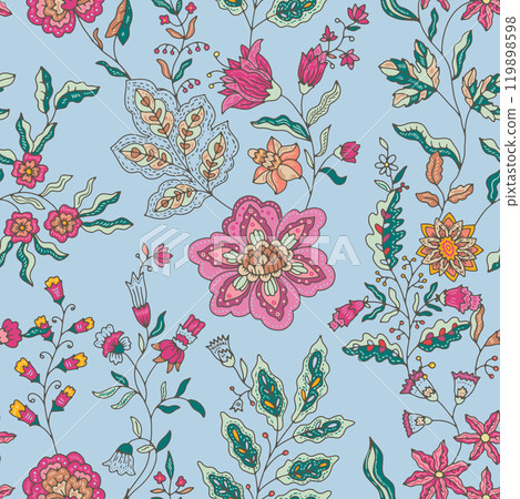 Light Blue Floral Folk Pattern Light Blue Floral Folk Pattern 119898598