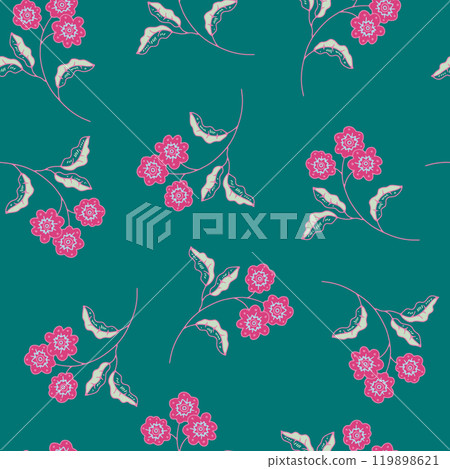 Delicate Pink Flowers on Teal 119898621