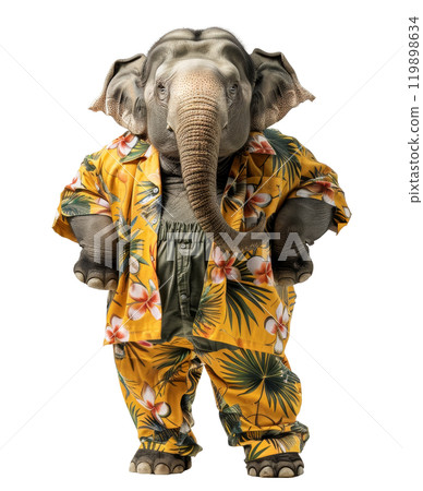 Elephant in a Hawaiian shirt and yellow pants. (Transparent background .png) 119898634