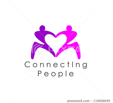 Connect people together icon, community or teamwork, union symbol of vector human silhouettes making heart with hands. Social community, family, support and help concept, connecting people sign 119898695