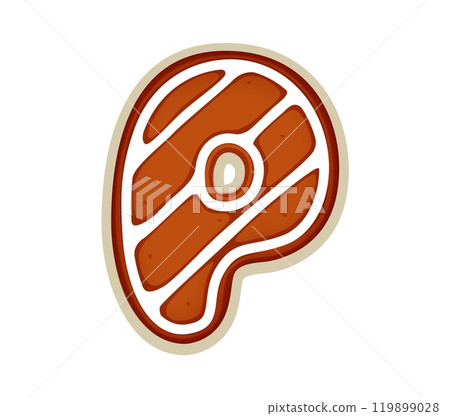 Christmas gingerbread cookie font type, letter P for Xmas typeface, vector type. Christmas font alphabet with letter P as gingerbread cookie with icing for winter holiday bakery type or greeting text 119899028