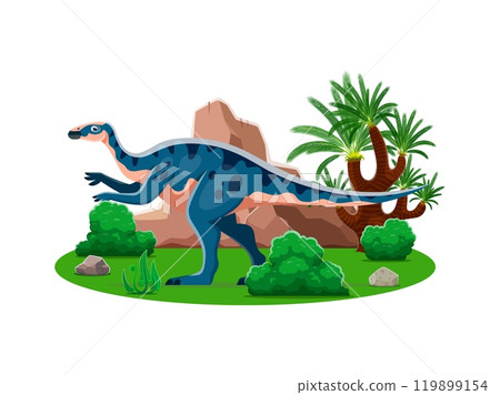 Dinosaur or prehistoric lizard cartoon character of Aralaosaurus, vector dino, Jurassic or Cretaceous era Aralaosaurus dinosaur for kid paleontology book species collection or prehistoric encyclopedia 119899154