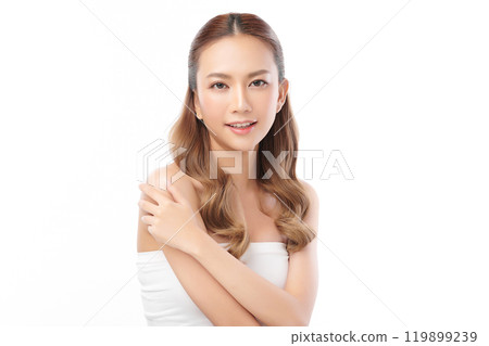 Beautiful young asian woman with clean fresh skin on white background, Face care, Facial treatment, Cosmetology, beauty and spa, Asian women portrait. Beautiful young asian woman with clean fresh skin on white background, Face care, Facial treatment, Cosmetology, beauty and spa, Asian women portrait. 119899239