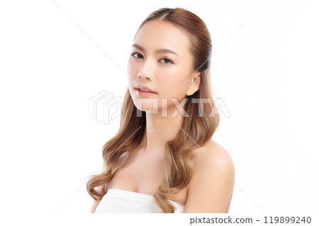 Beautiful young asian woman with clean fresh skin on white background, Face care, Facial treatment, Cosmetology, beauty and spa, Asian women portrait. 119899240