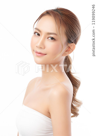 Beautiful young asian woman with clean fresh skin on white background, Face care, Facial treatment, Cosmetology, beauty and spa, Asian women portrait. 119899246