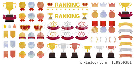 Ranking icons (watercolor, analog, hand-drawn, handwritten) Trophy Ribbon Medal Award Ceremony 119899391
