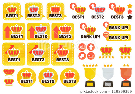 Ranking icons (watercolor, analog, hand-drawn, handwritten) Trophy Ribbon Medal Award Ceremony 119899399