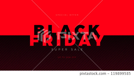 Black Friday Sale Banner with Glowing Neon Light Typography Lettering on Brick Wall Background. Vector Shopping Holiday Season Design for Promotion Flyer, Advertising Poster, Fashion Ads and Social 119899585