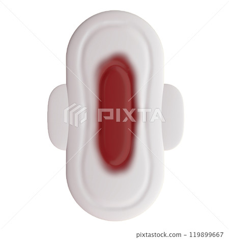 白天使用的帶有經血的衛生棉的 3D 插圖（前視圖）2 119899667